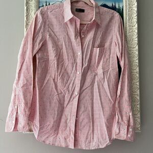 Gap Womens Long Sleeve Shirt Button-down‎ Sz Large Striped Bright Coral Teal